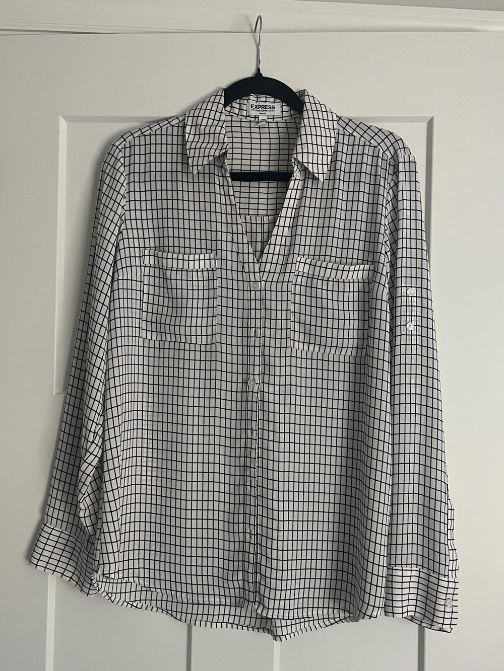 Express White and Black Windowpane Portofino Shirt